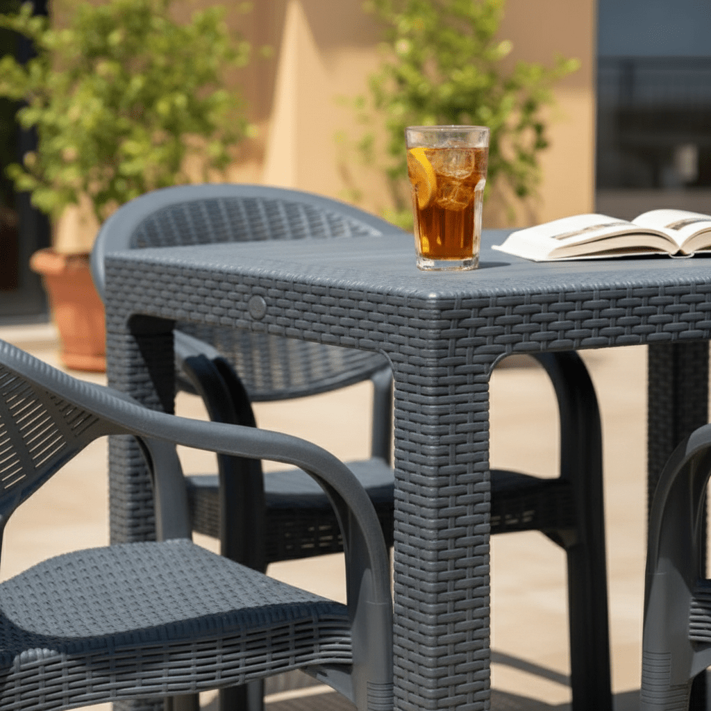 BAŠTENSKI SET Stol i 4 Stolice 90x90cm – Baštenski Namještaj – Tamno Siva – slika 6