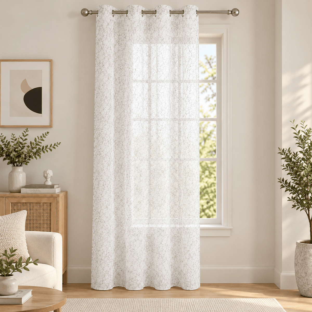 Bijela čipkasta zavjesa s obručima – 140 × 240 cm – Zavjese s čipkastim uzorkom – – slika 2