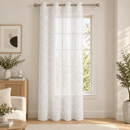 Bijela čipkasta zavjesa s obručima – 140 × 240 cm – Zavjese s čipkastim uzorkom – – slika 2