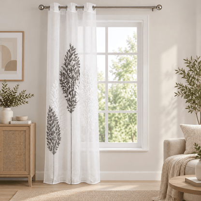 Bijela zavjesa sa sivim stablima 140 × 240 cm – Zavjese s motivom stabala – – slika 2