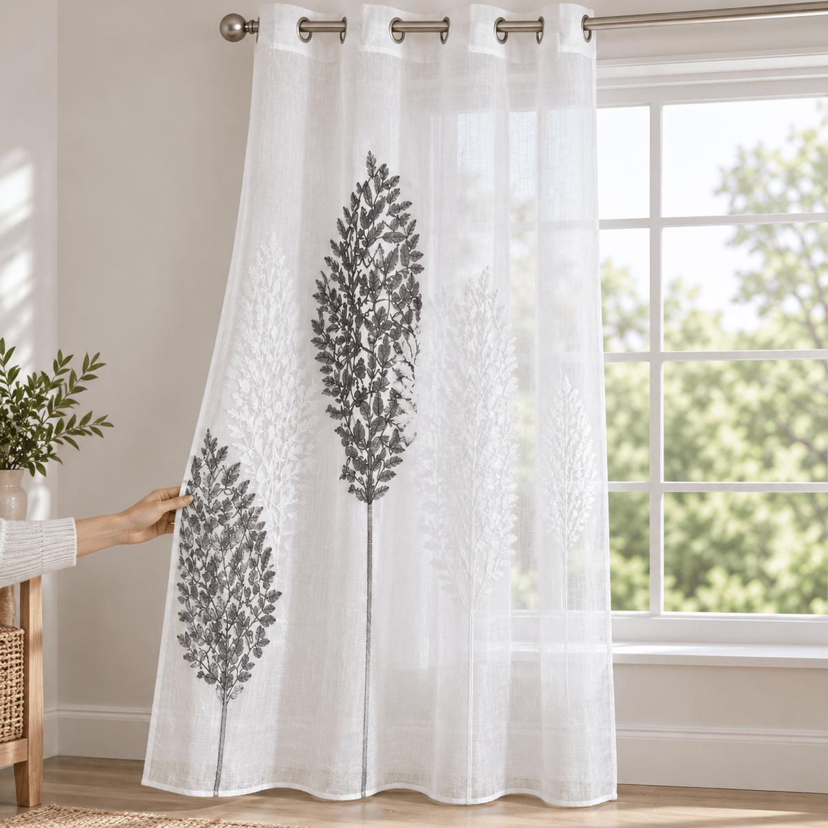 Bijela zavjesa sa sivim stablima 140 × 240 cm – Zavjese s motivom stabala – – slika 3