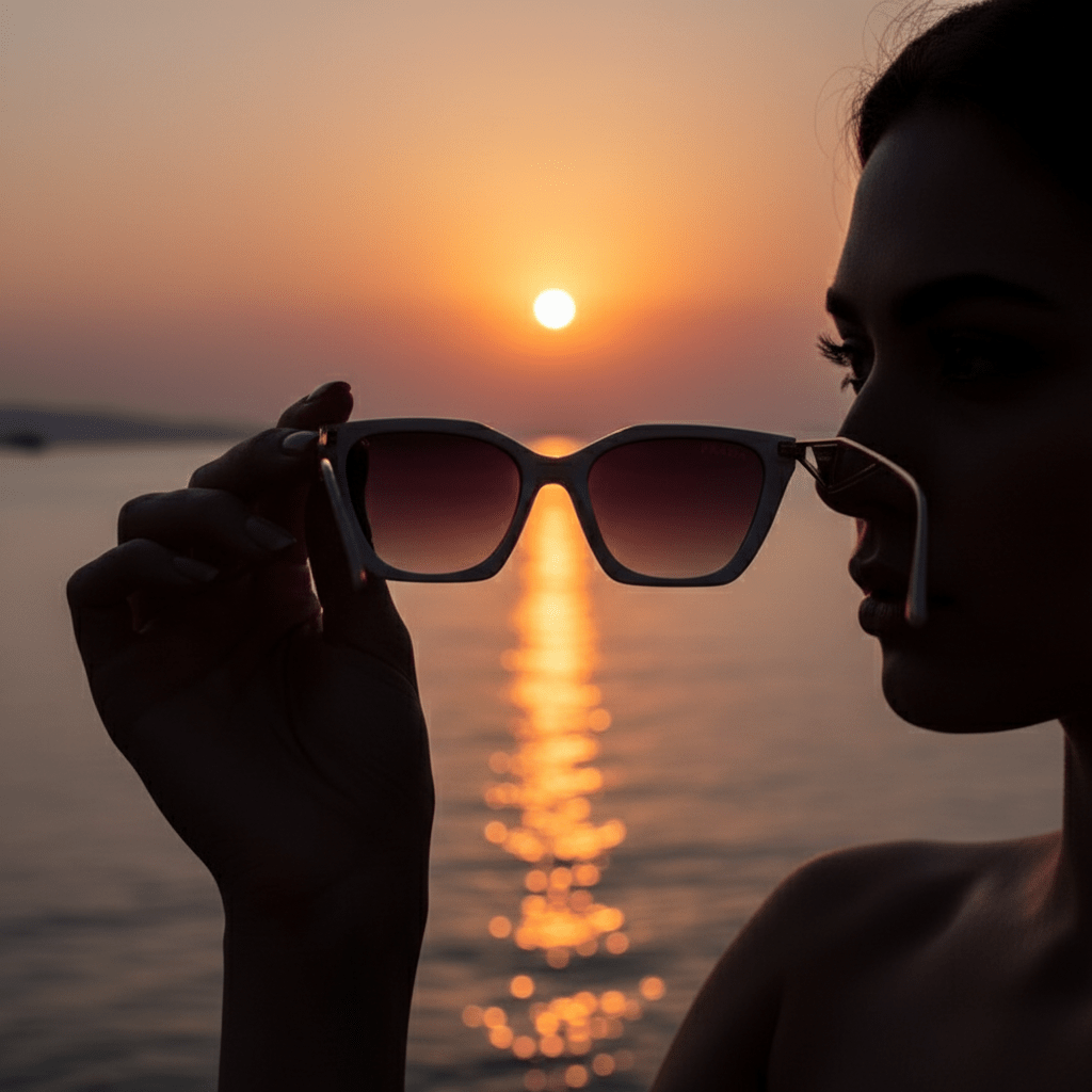 Bijele Cat - Eye Sunčane Naočale – Sunčane naočale – Bijela sa zlatnim detaljima – slika 4