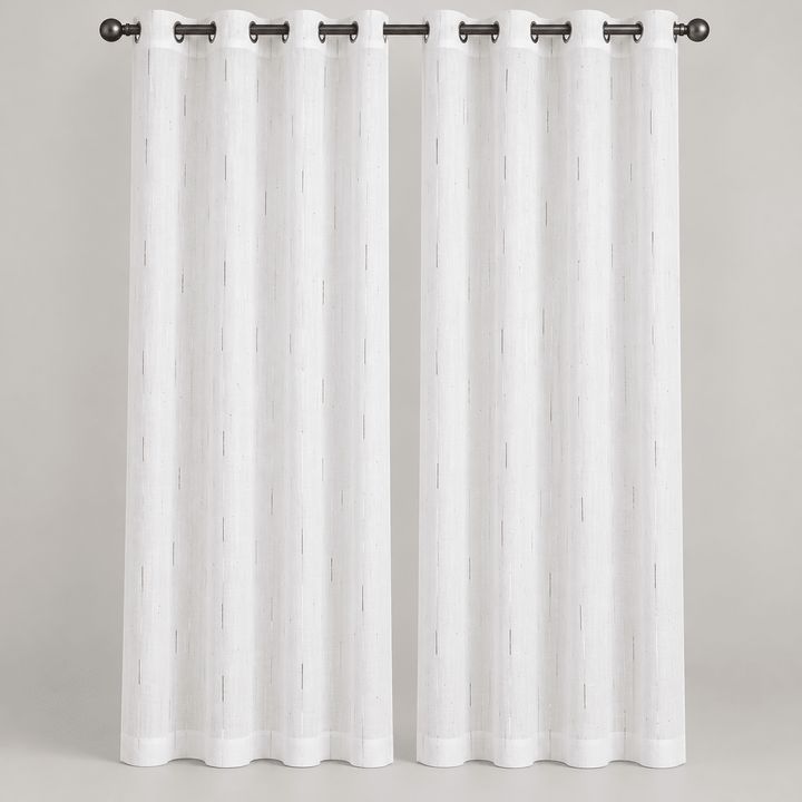 Bijele zavjese sa sivim crtama – 2 kom. 140×240 cm