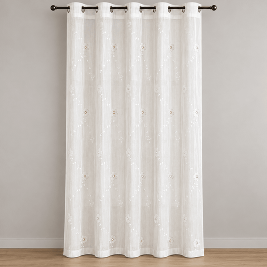 Bijeli paravan s cvjetnim uzorkom 140 × 240 cm – Bijeli paravani s metalnim obručima – – slika 1