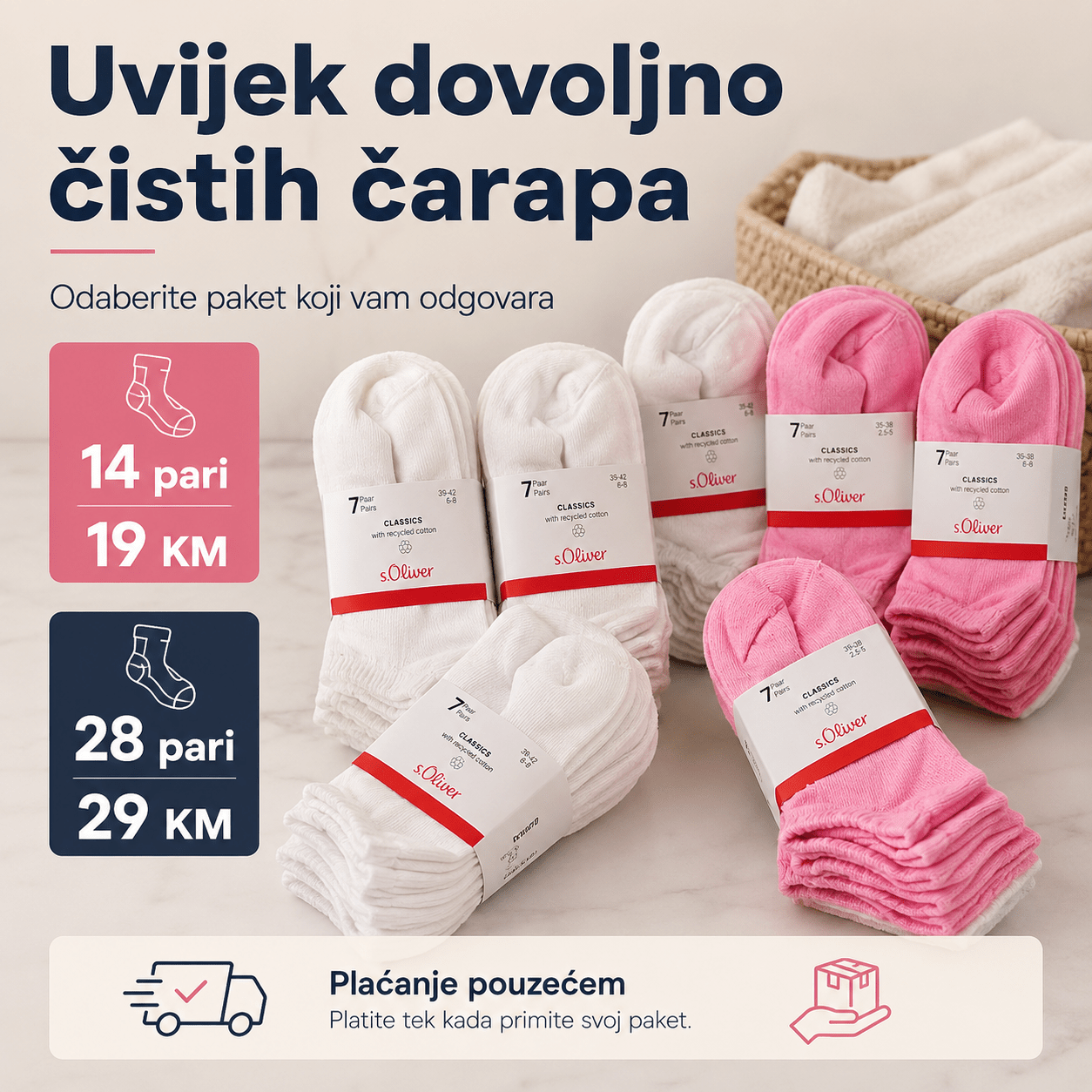Brendirane Pamučne Čarape – – Roze 35-38 – slika 2