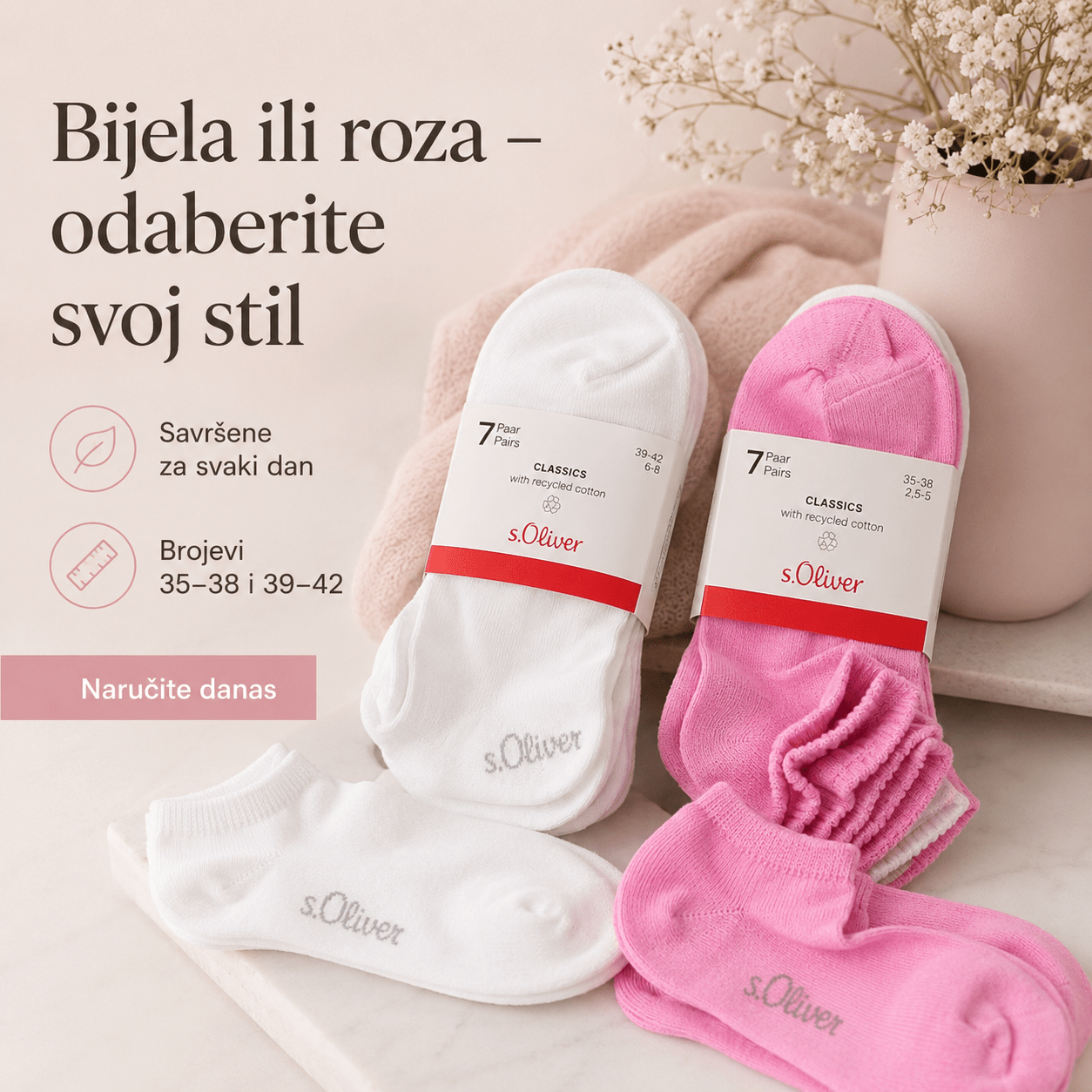 Brendirane Pamučne Čarape – – Roze 35-38 – slika 3