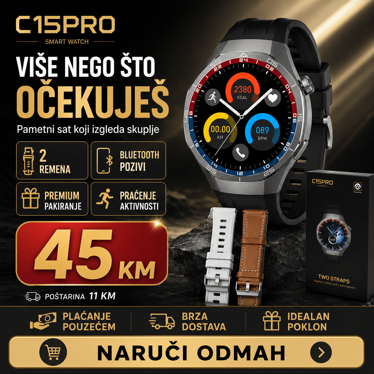 C15 Pro Pametni Sat s Dva Remena – – – slika 3