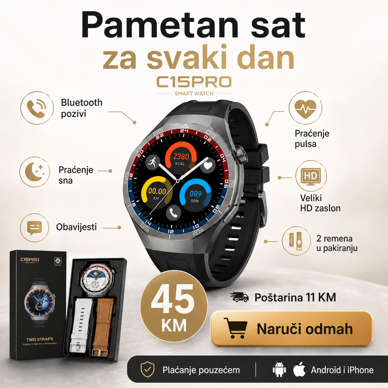 C15 Pro Pametni Sat s Dva Remena – – – slika 6