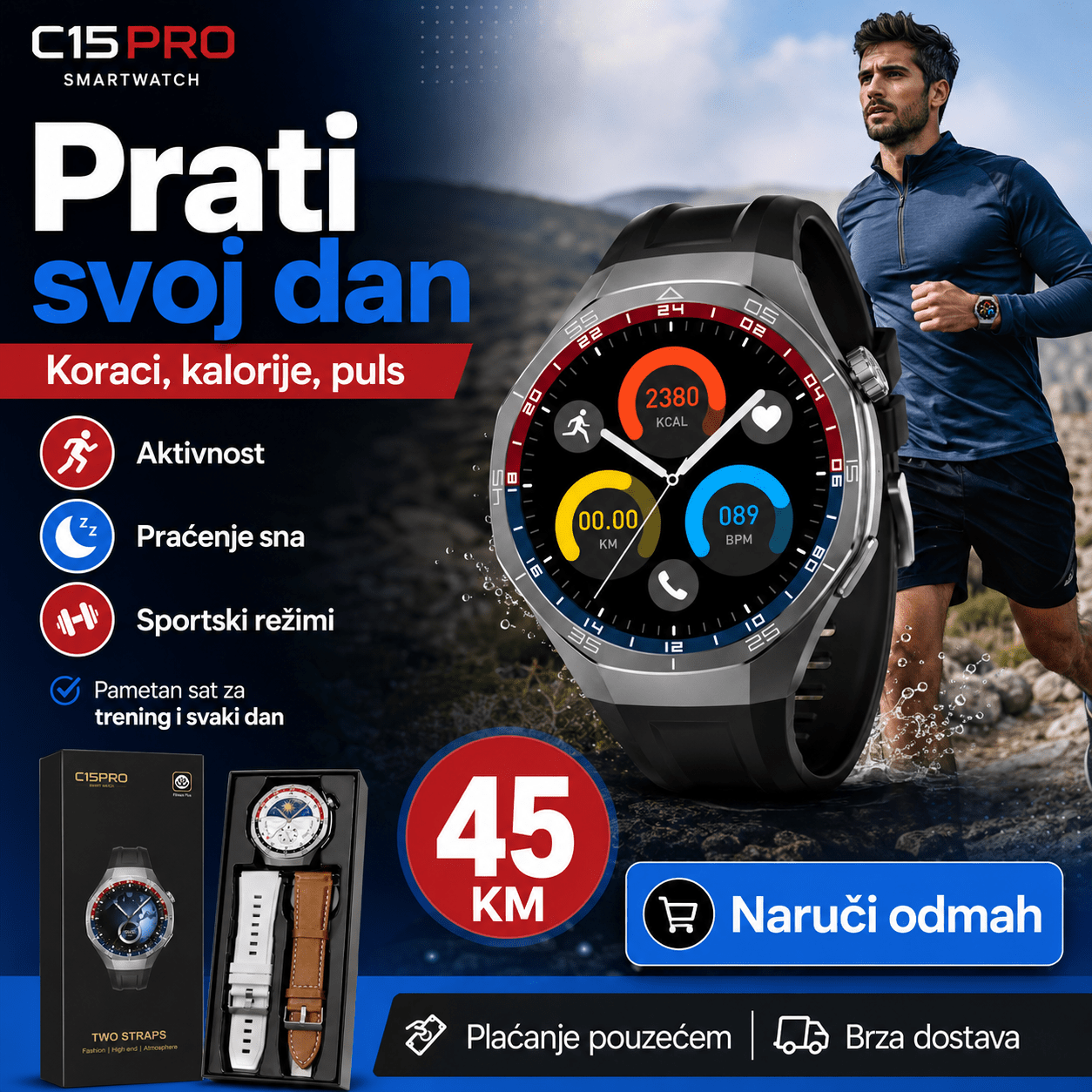 C15 Pro Pametni Sat s Dva Remena – – – slika 7