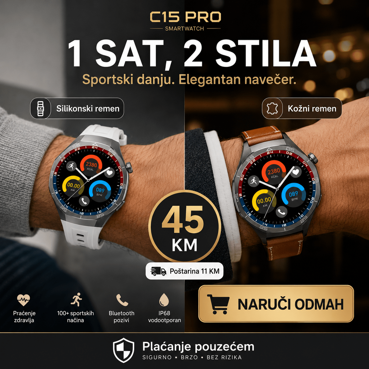 C15 Pro Pametni Sat s Dva Remena – – – slika 5