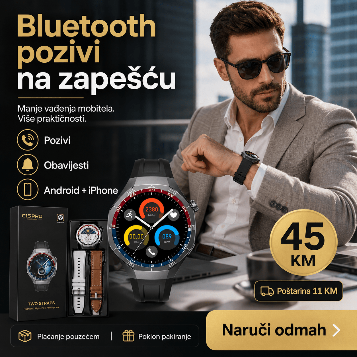 C15 Pro Pametni Sat s Dva Remena – – – slika 4