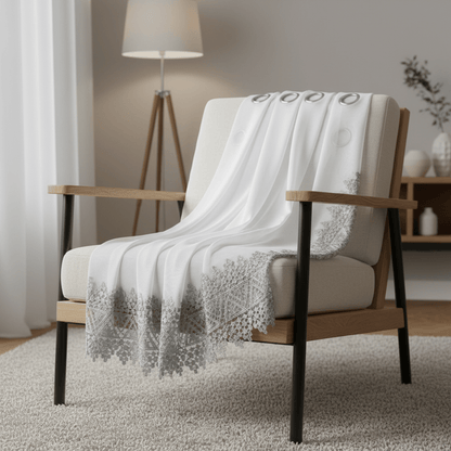 Cortina Elegantne Bijele Zavjese s Čipkom i Metalnim Grommetima – Zavjese i paravani – 140x240 cm Bijela/Siva – slika 5