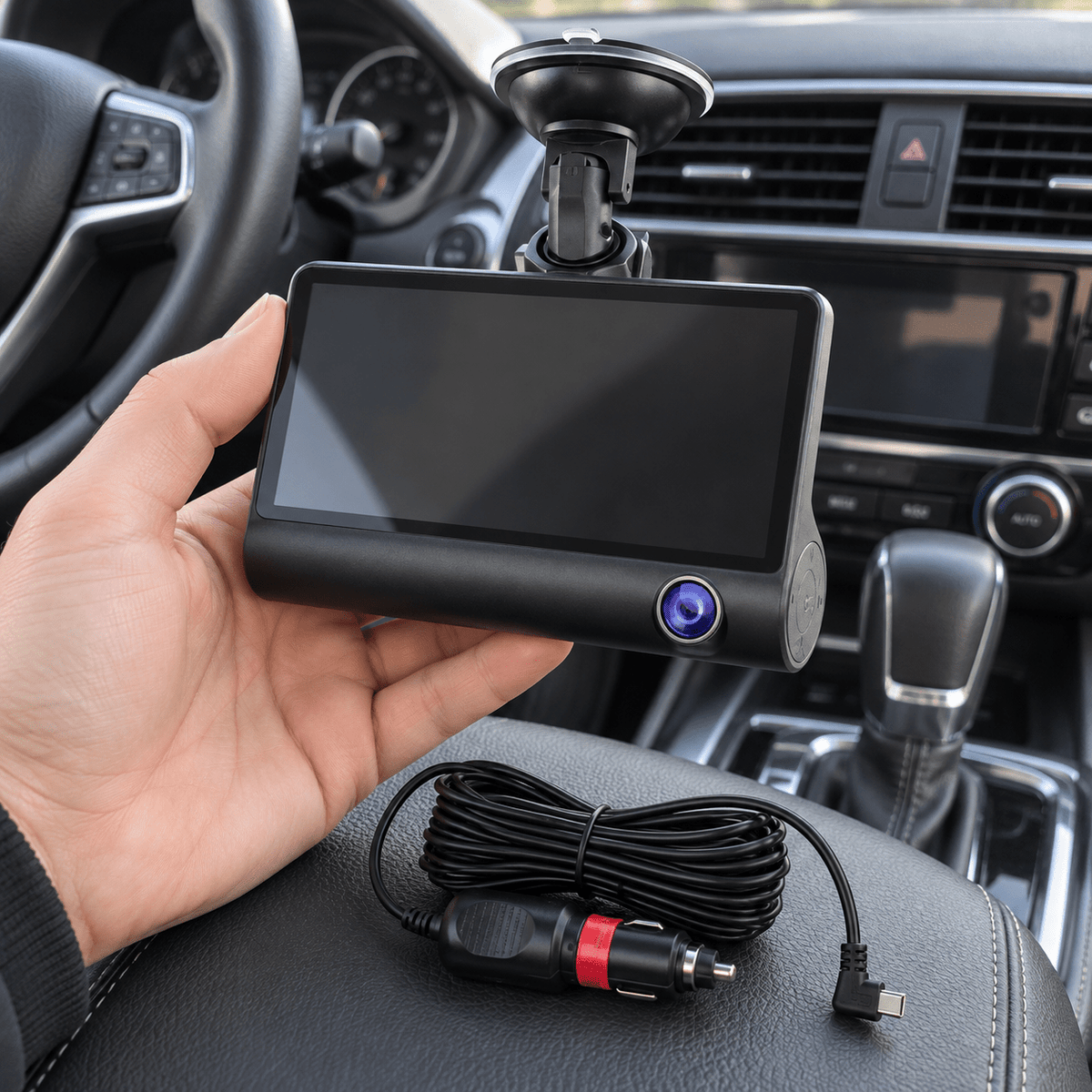 Crna auto DVR kamera s ekranom i vakuumskim nosačem – Auto DVR kamere s cilindričnim donjim dijelom – – slika 3