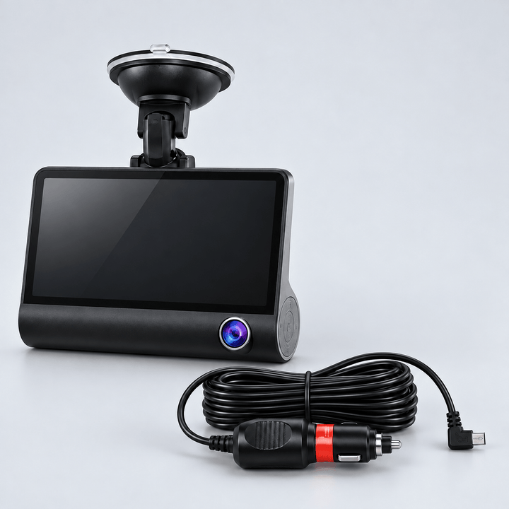 Crna auto DVR kamera s ekranom i vakuumskim nosačem