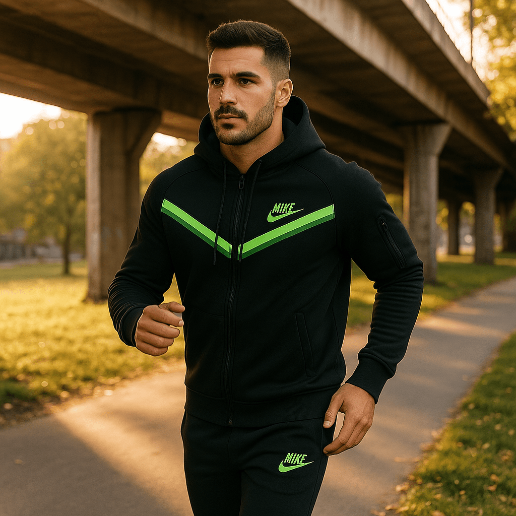 Crna muška trenirka s neonsko - zelenim detaljima - SAMO KLIKNI