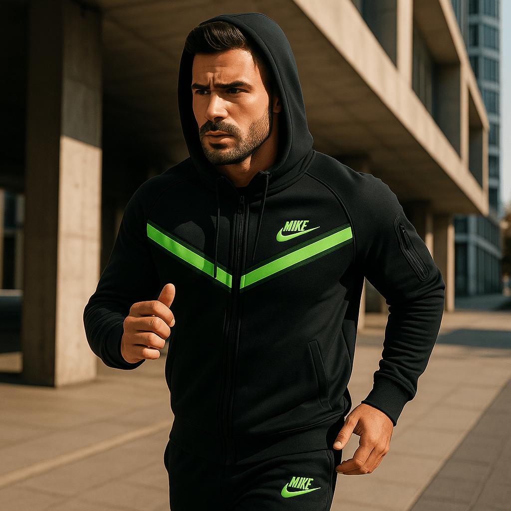 Crna muška trenirka s neonsko - zelenim detaljima - SAMO KLIKNI