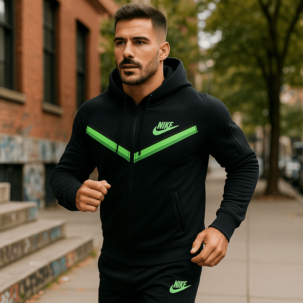 Crna muška trenirka s neonsko - zelenim detaljima - SAMO KLIKNI