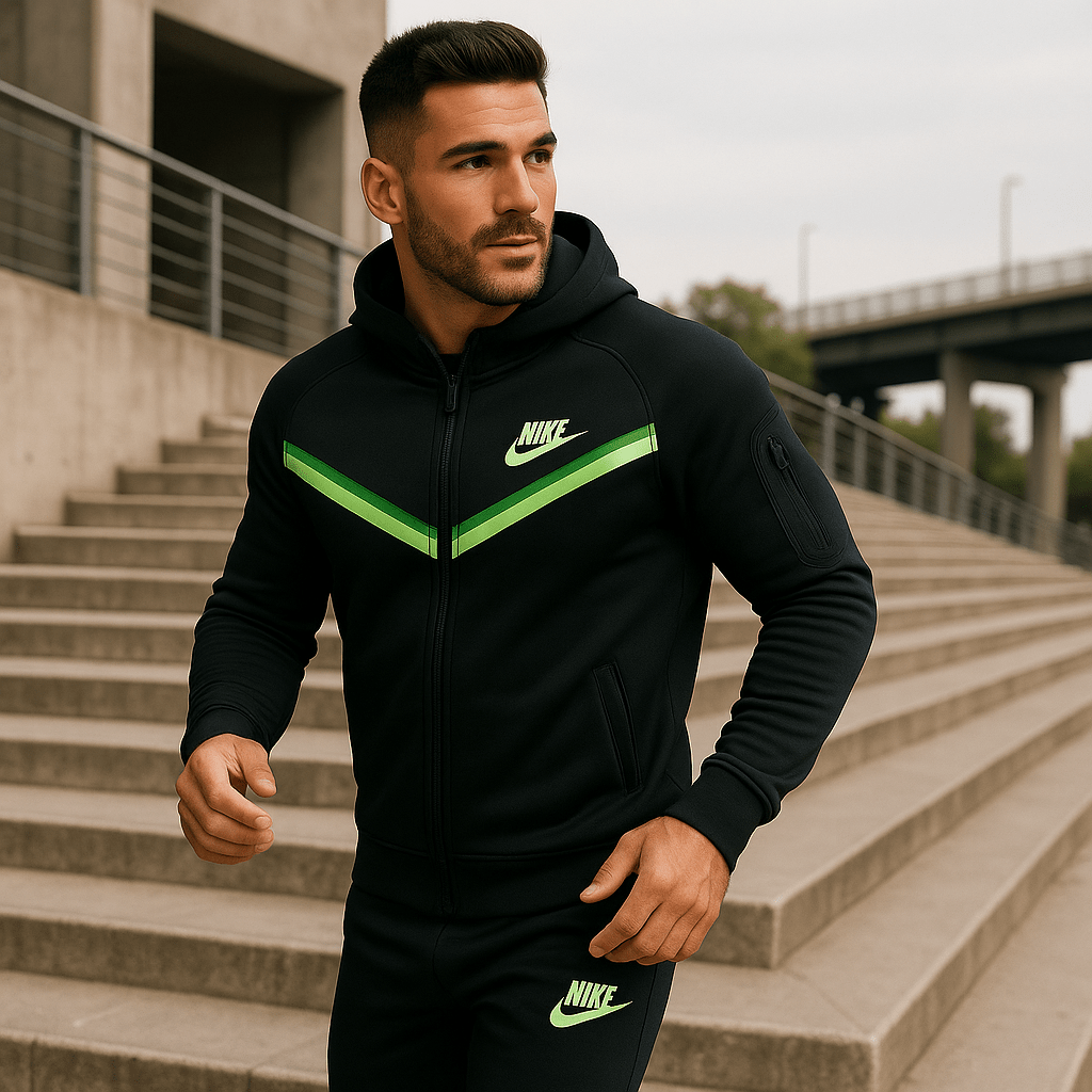 Crna muška trenirka s neonsko - zelenim detaljima - SAMO KLIKNI