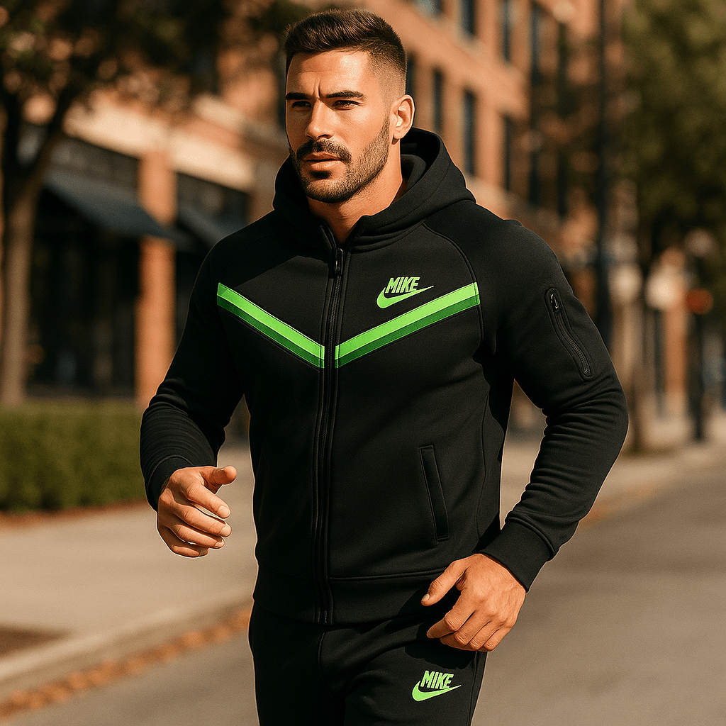 Crna muška trenirka s neonsko - zelenim detaljima - SAMO KLIKNI