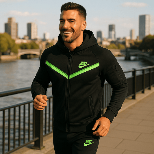 Crna muška trenirka s neonsko - zelenim detaljima - SAMO KLIKNI