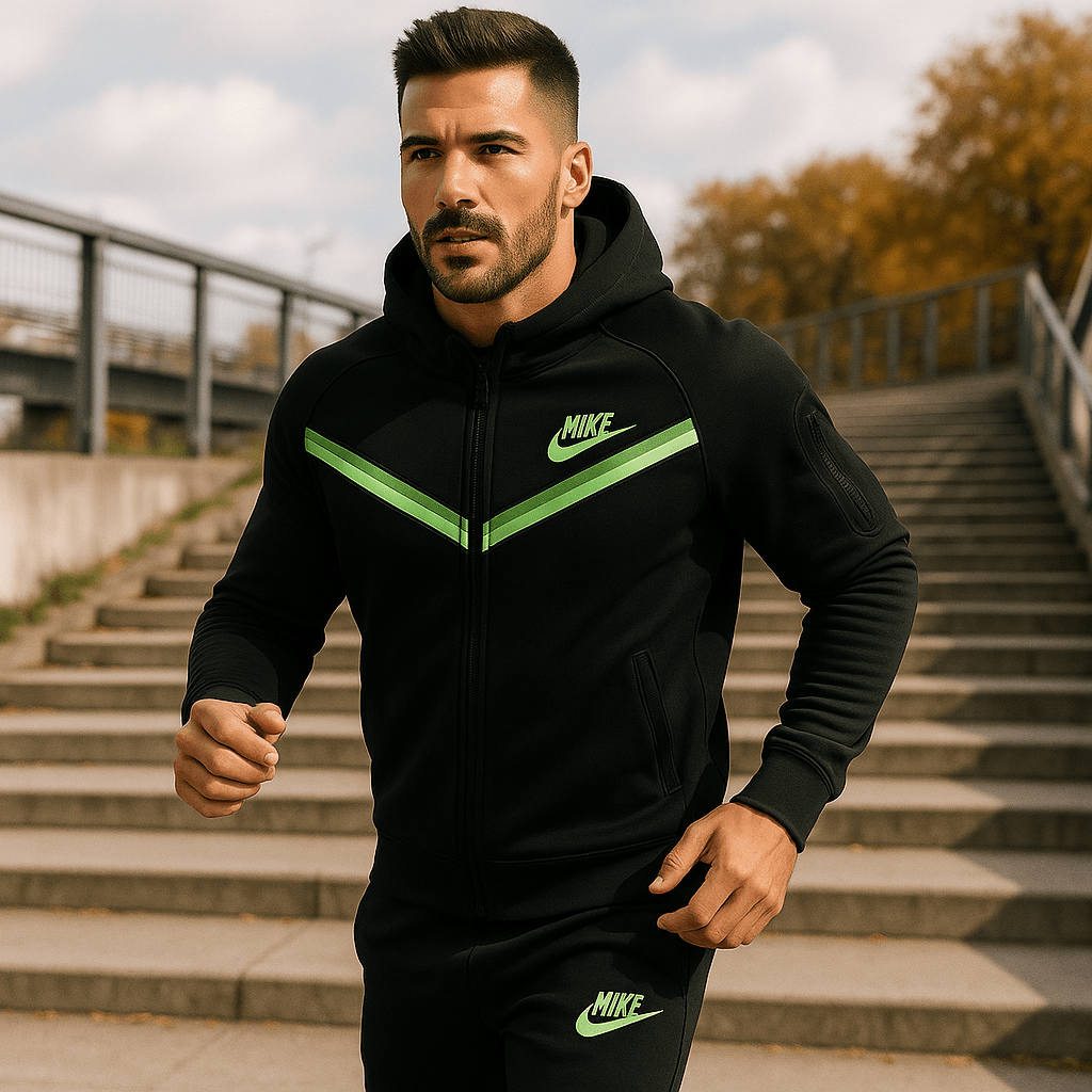 Crna muška trenirka s neonsko - zelenim detaljima - SAMO KLIKNI