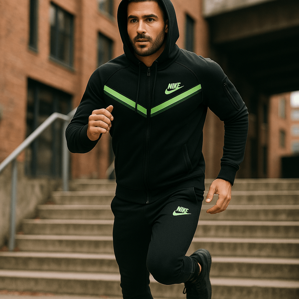 Crna muška trenirka s neonsko - zelenim detaljima - SAMO KLIKNI