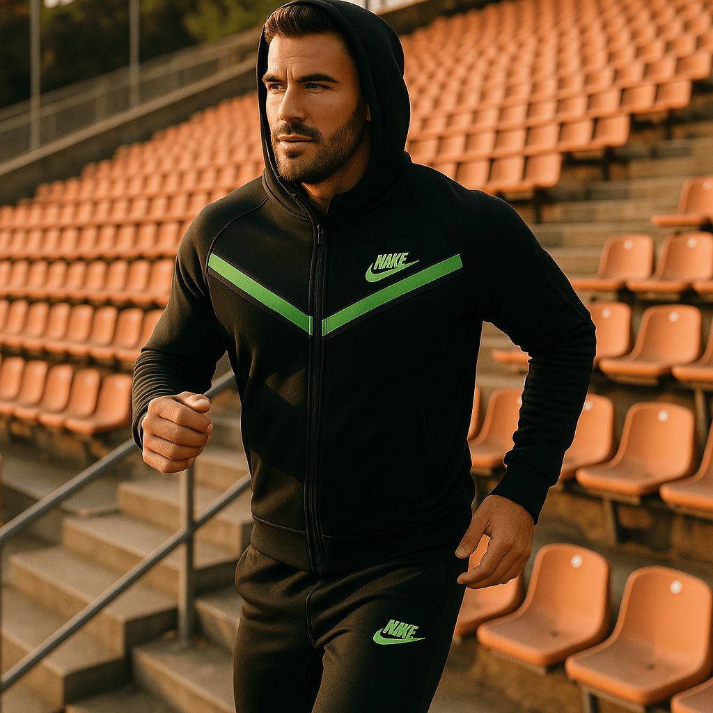 Crna muška trenirka s neonsko - zelenim detaljima - SAMO KLIKNI