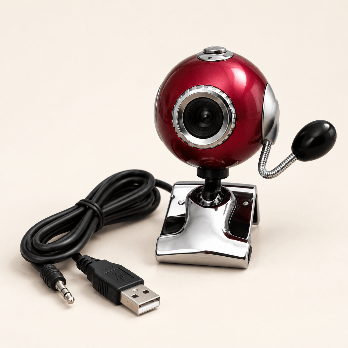Crvena USB web-kamera sa srebrnim nosačem – Crvene USB web-kamere – – slika 1