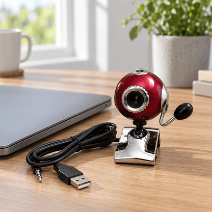 Crvena USB web-kamera sa srebrnim nosačem – Crvene USB web-kamere – – slika 2