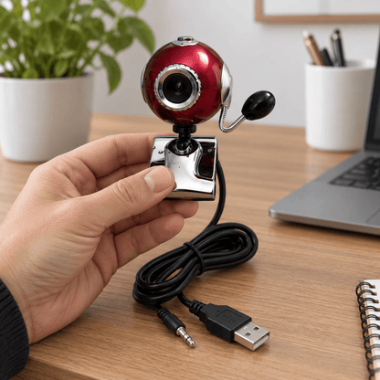Crvena USB web-kamera sa srebrnim nosačem – Crvene USB web-kamere – – slika 3