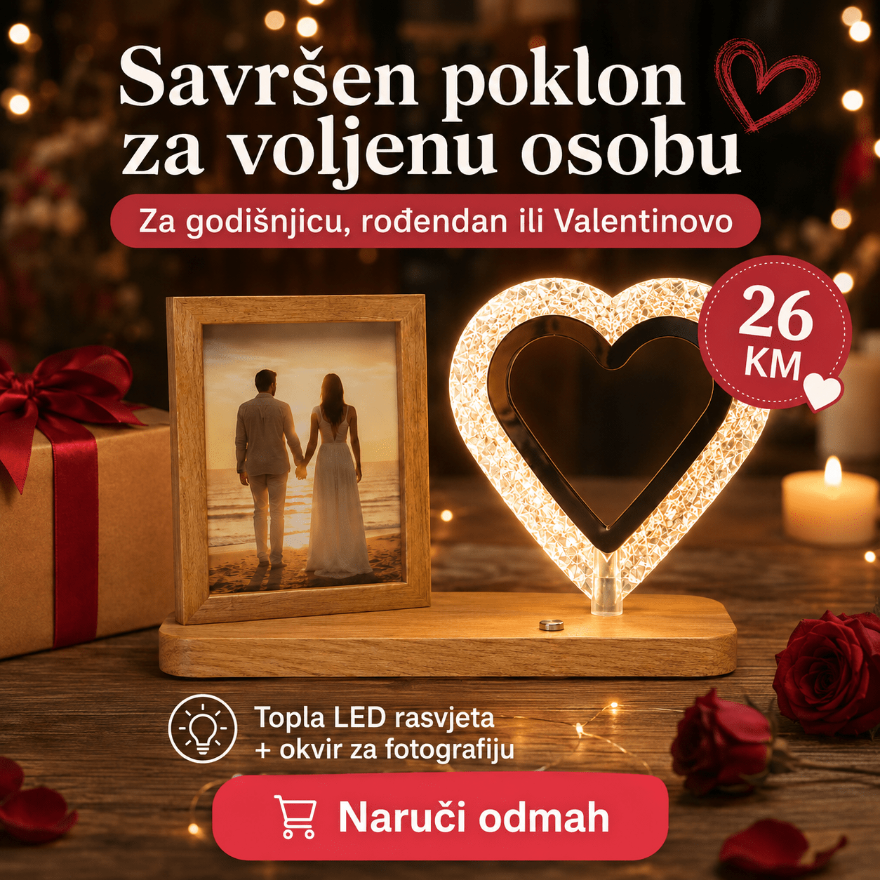 Crystal Heart LED Ukrasna Lampa – – – slika 3