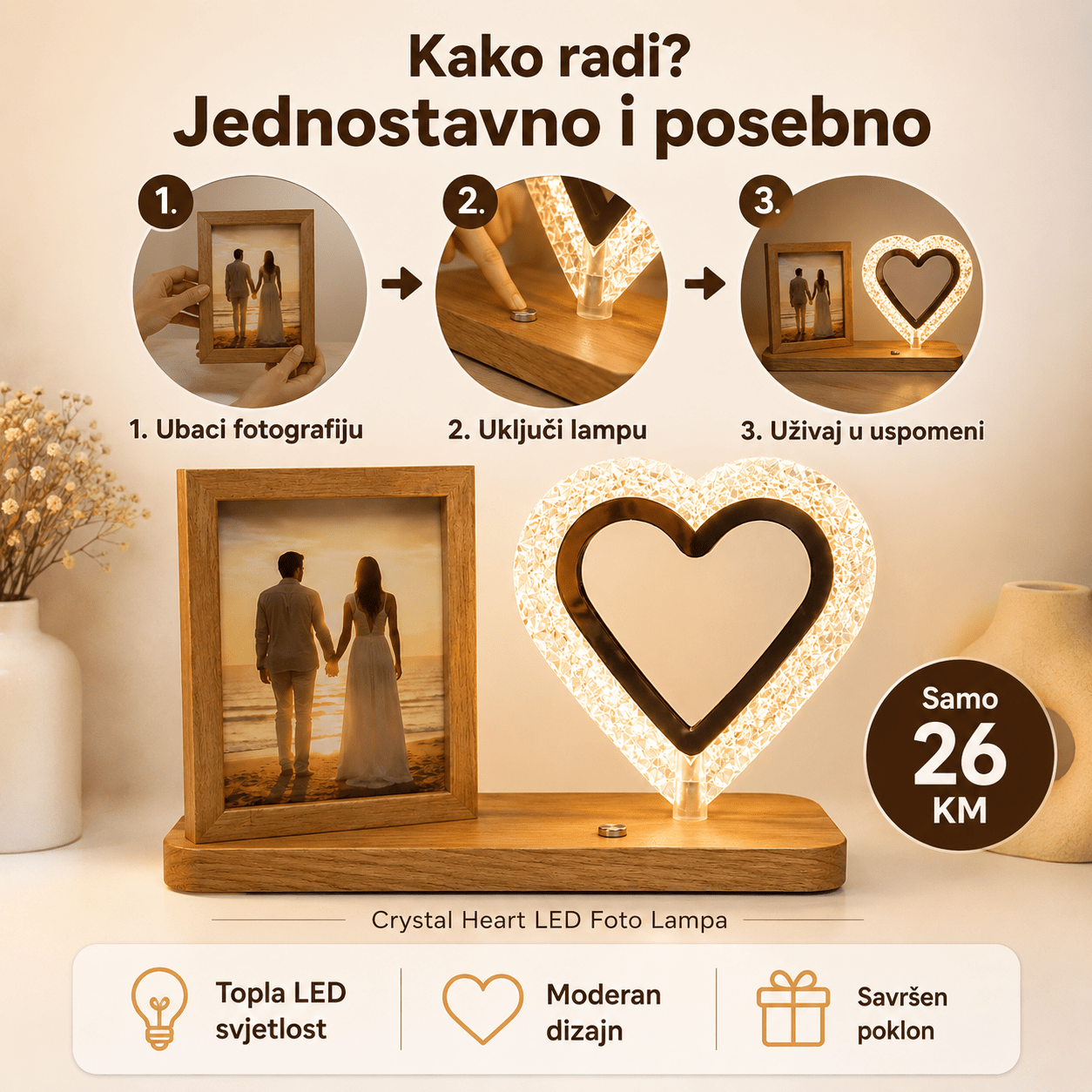 Crystal Heart LED Ukrasna Lampa – – – slika 6