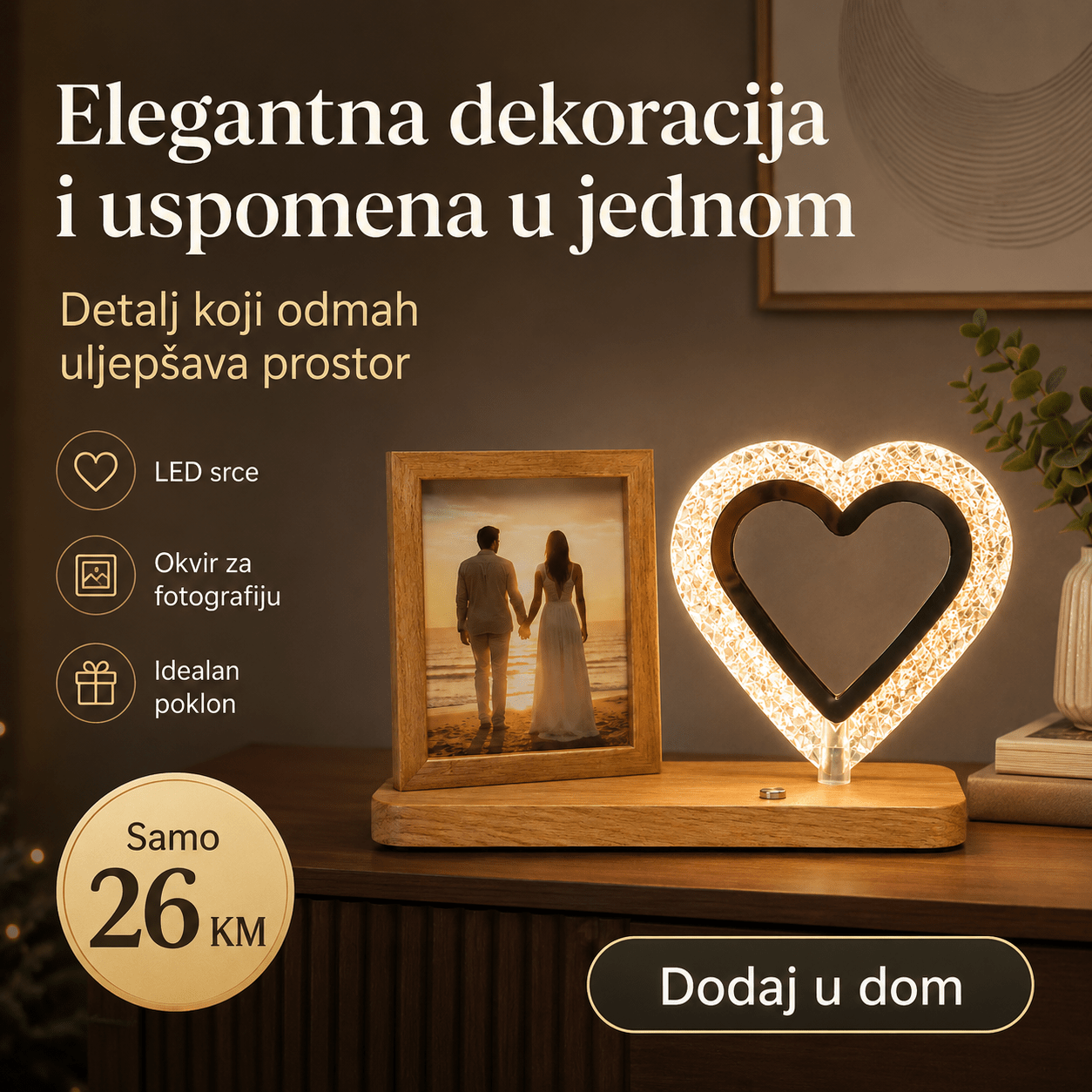 Crystal Heart LED Ukrasna Lampa – – – slika 8