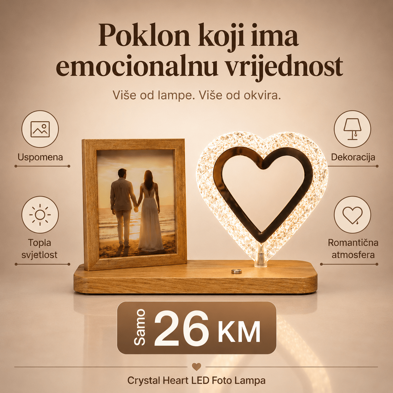 Crystal Heart LED Ukrasna Lampa – – – slika 4