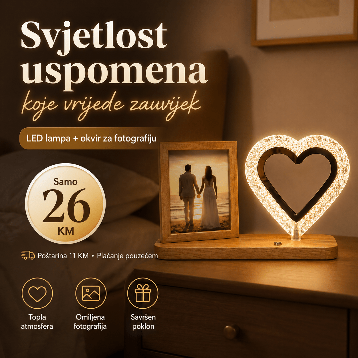 Crystal Heart LED Ukrasna Lampa – – – slika 7