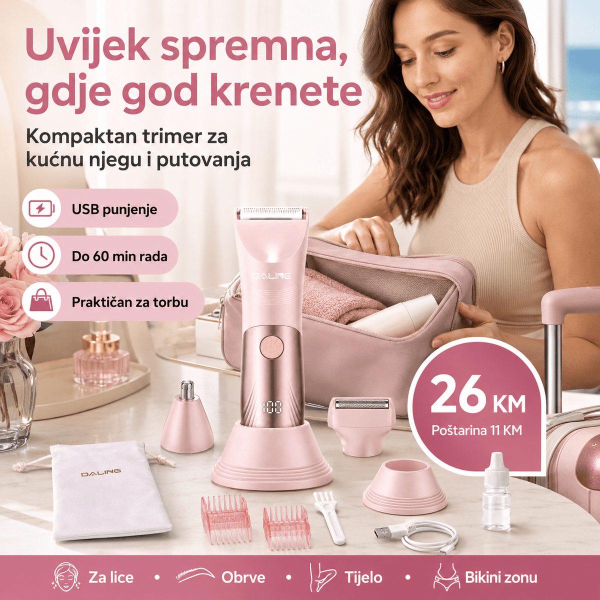 DALING Ženski Trimer i Brijač za Tijelo – – – slika 2