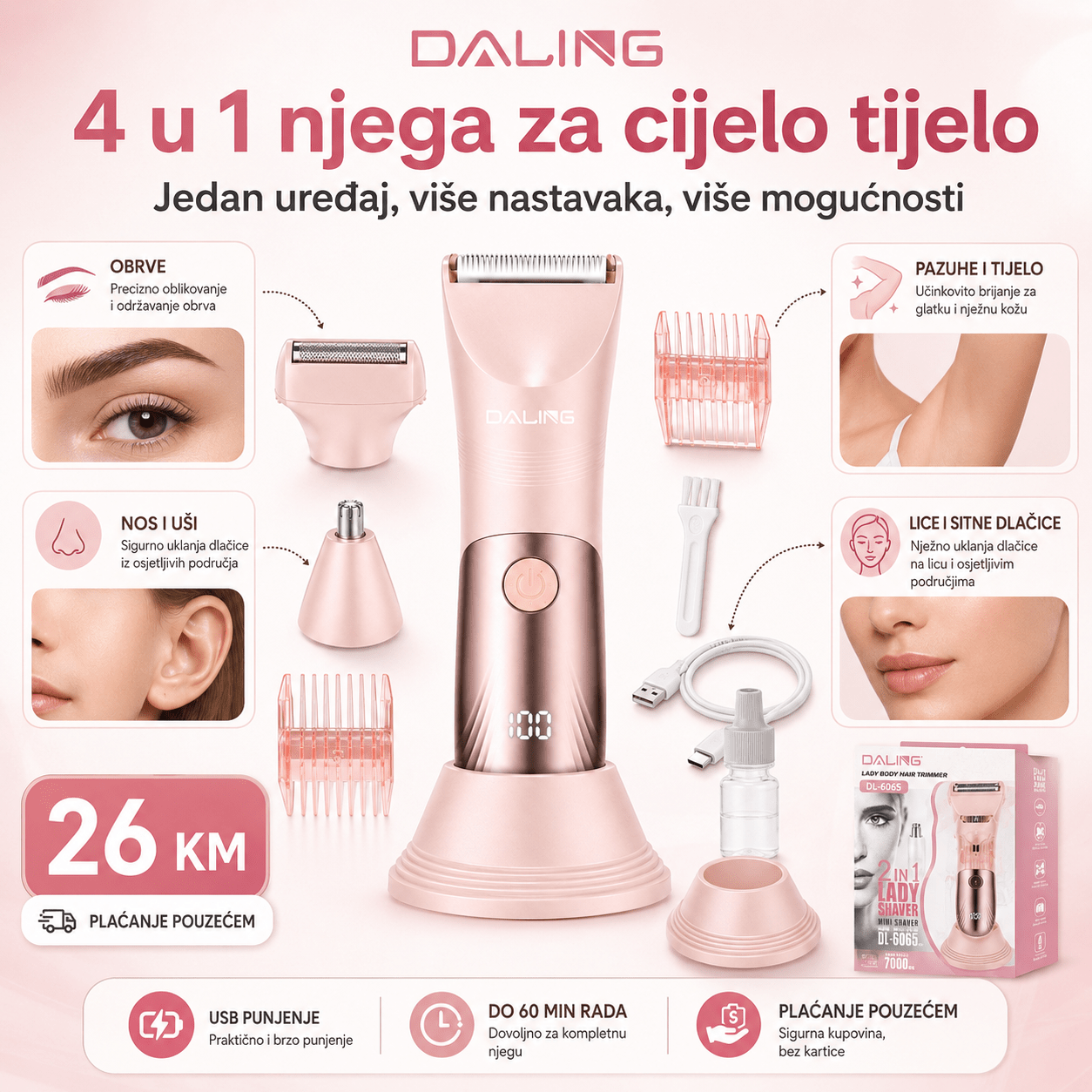 DALING Ženski Trimer i Brijač za Tijelo – – – slika 3