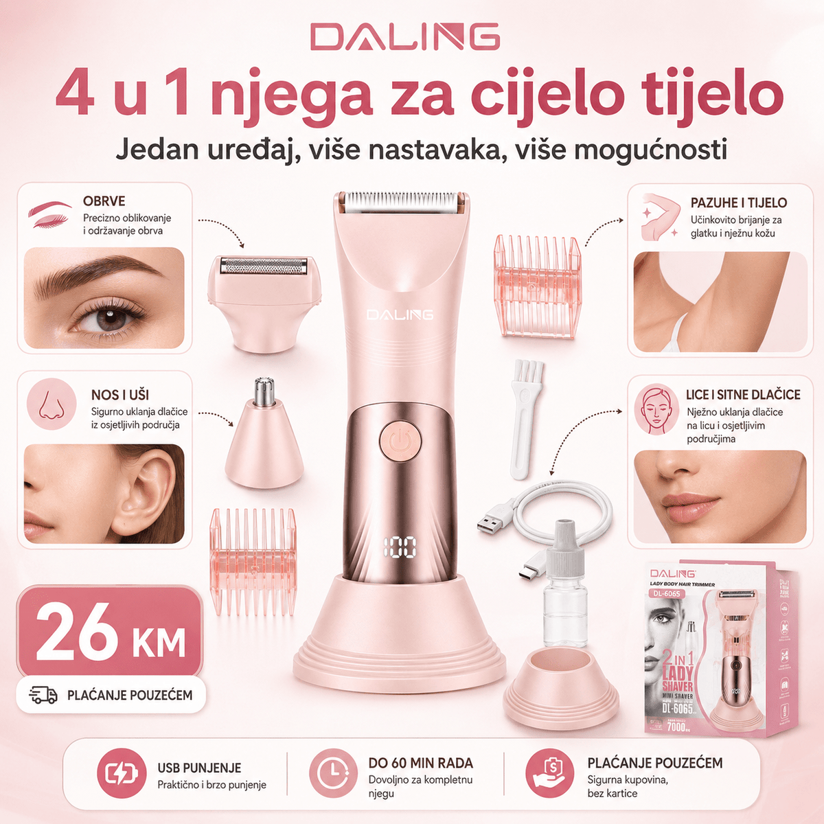 DALING Ženski Trimer i Brijač za Tijelo – – – slika 3