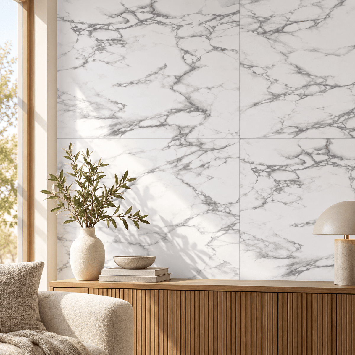Dekorativna tapeta WMB019 – bijelo-siva razgranata mramorna šara – 60 × 60 cm – Dekorativne tapete – – slika 2