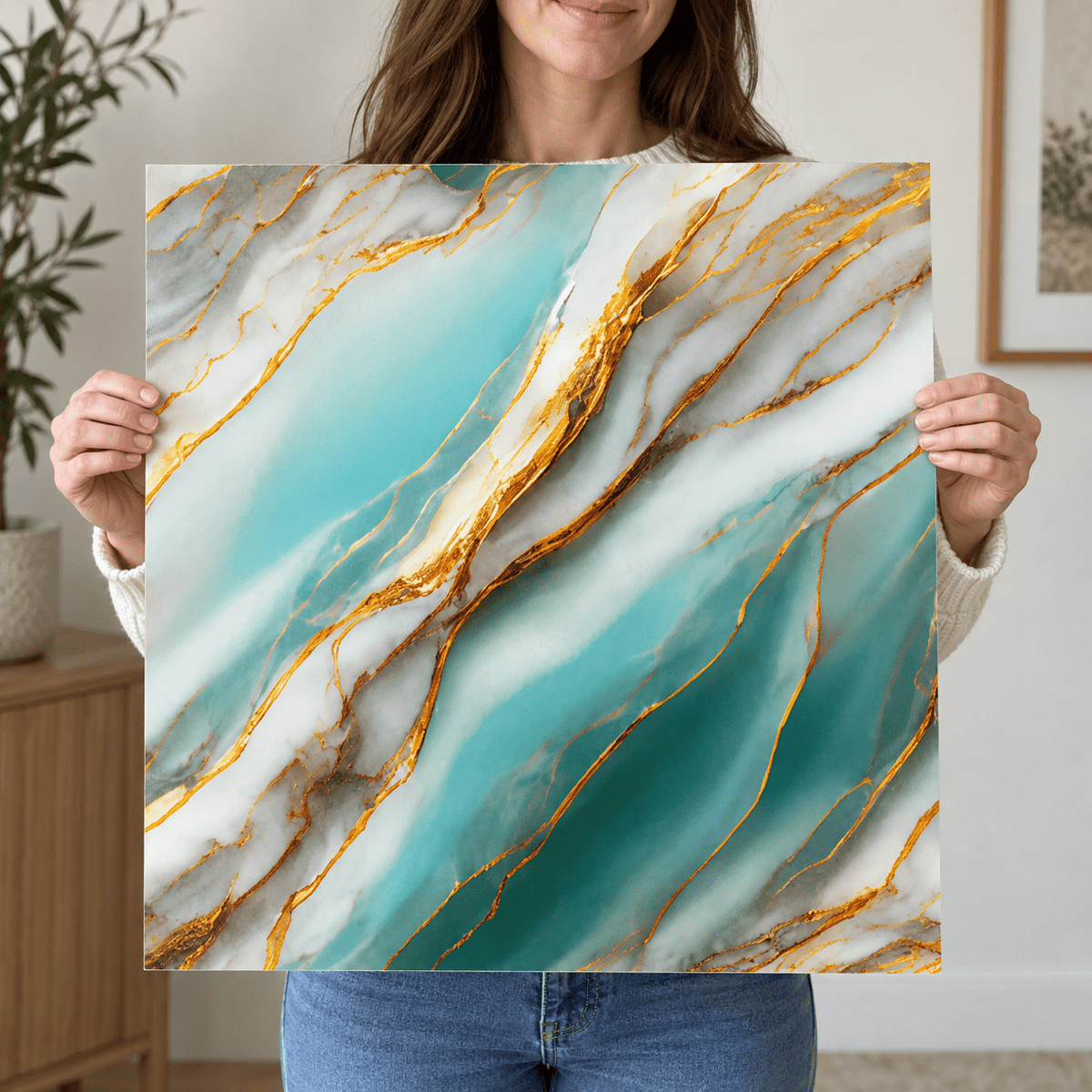Dekorativna tapeta WMB104 – tirkizno-zlatna mramorna šara – 60 × 60 cm – Dekorativne tapete – – slika 3