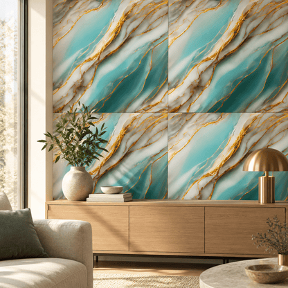 Dekorativna tapeta WMB104 – tirkizno-zlatna mramorna šara – 60 × 60 cm – Dekorativne tapete – – slika 2