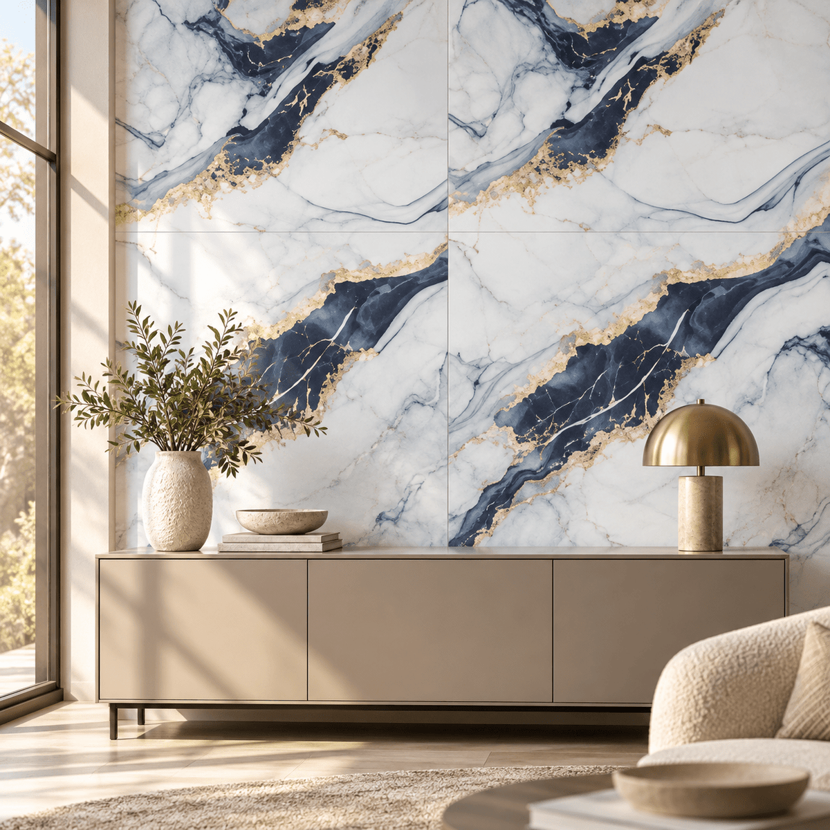 Dekorativna tapeta WMB118 – bijelo-plava mramorna šara – 60 × 60 cm – Dekorativne tapete – – slika 2