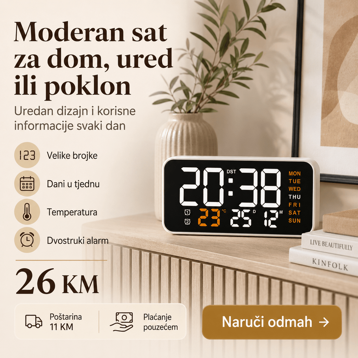 Digitalni LED Stolni Sat DS-3835L – Satovi – – slika 7