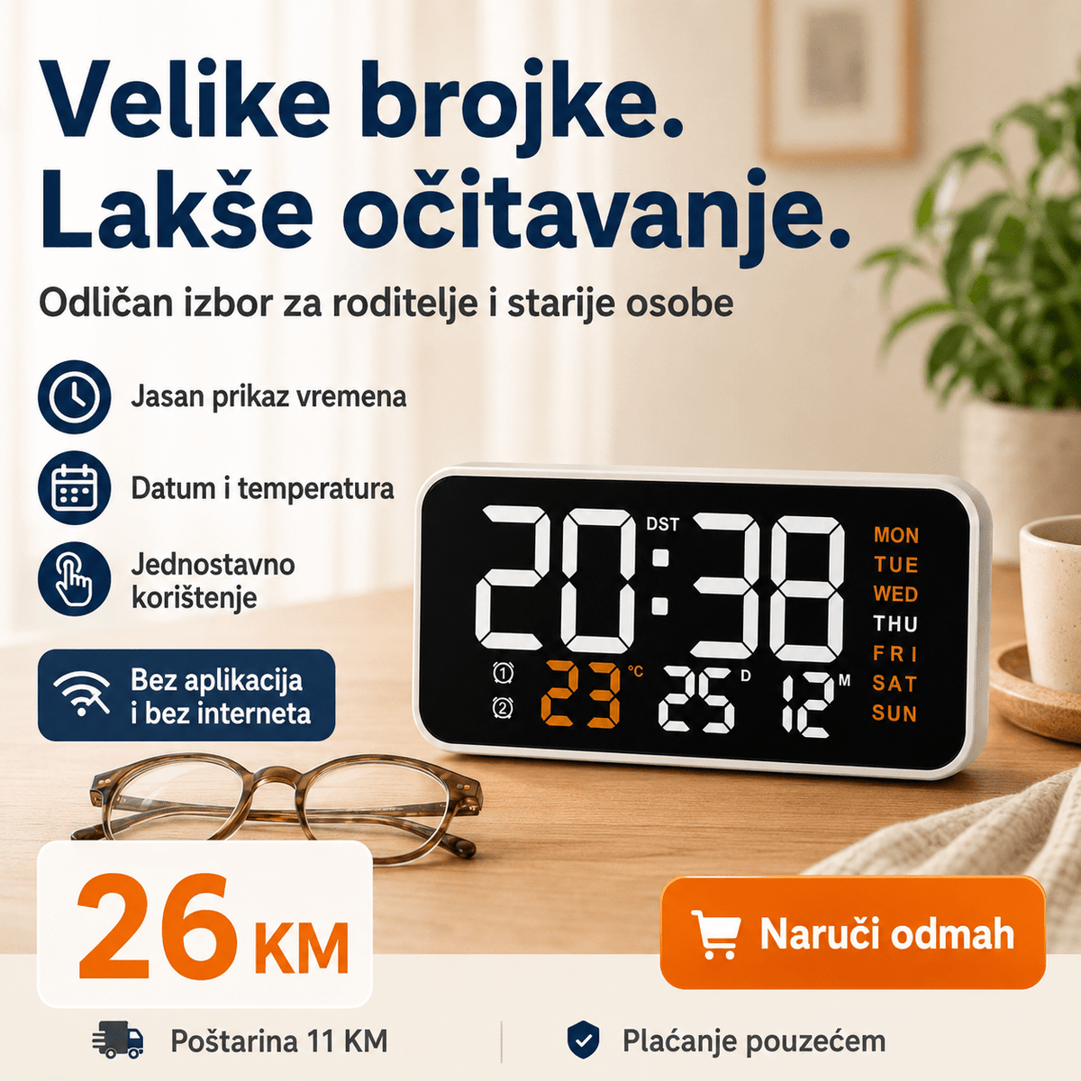 Digitalni LED Stolni Sat DS-3835L – Satovi – – slika 5