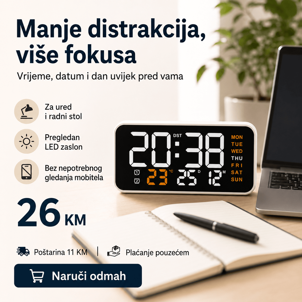 Digitalni LED Stolni Sat DS-3835L – Satovi – – slika 3