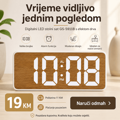 Digitalni LED Stolni Sat GS-5911B s Efektom Drva – Satovi – – slika 2