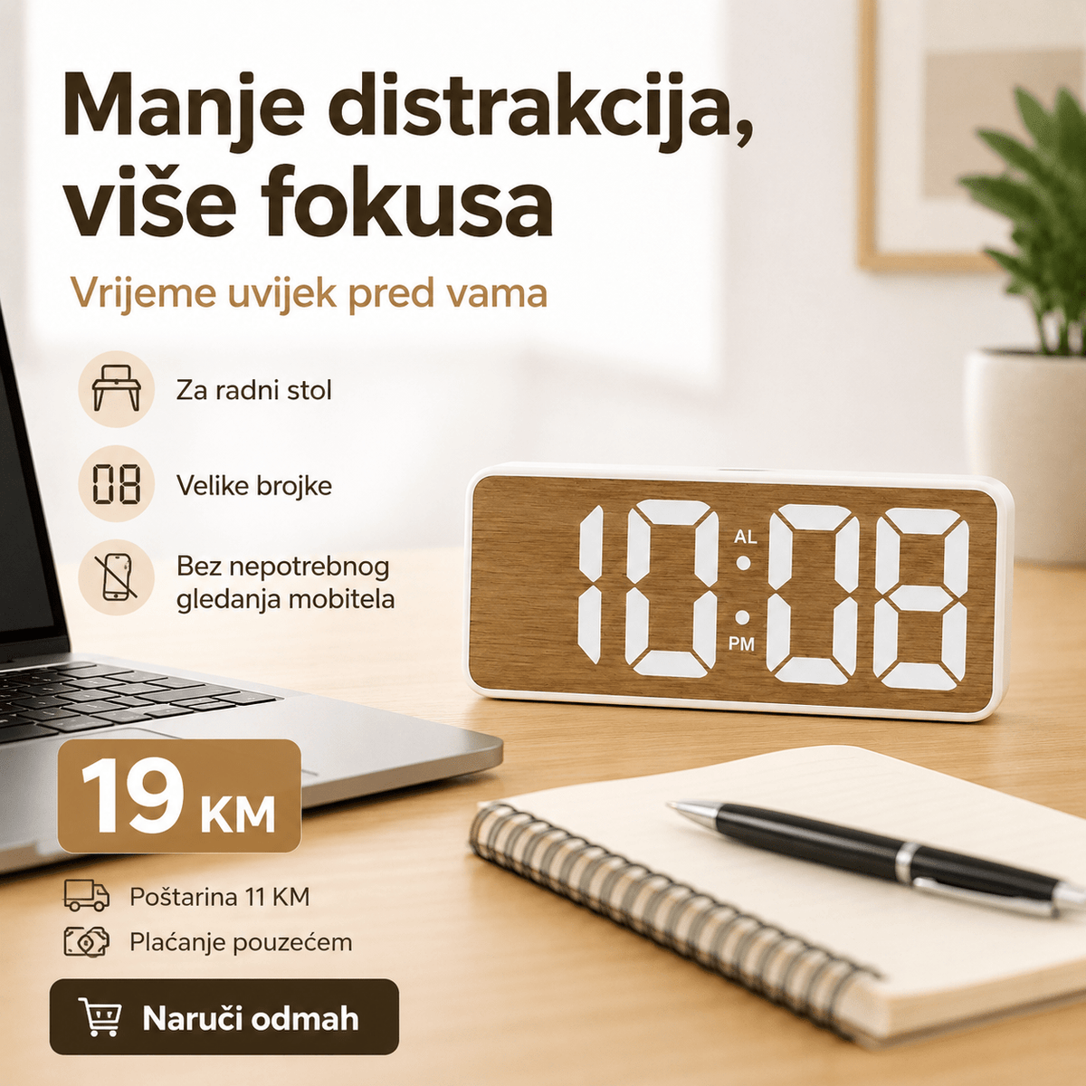 Digitalni LED Stolni Sat GS-5911B s Efektom Drva – Satovi – – slika 5