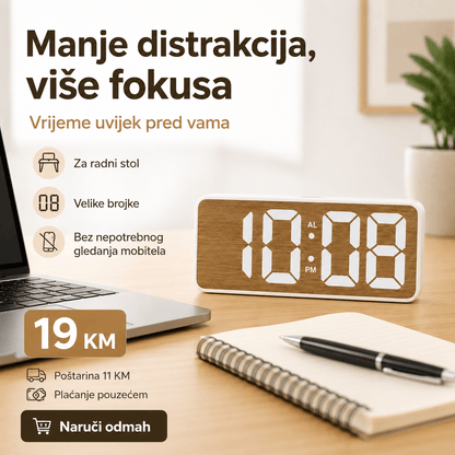 Digitalni LED Stolni Sat GS-5911B s Efektom Drva – Satovi – – slika 5