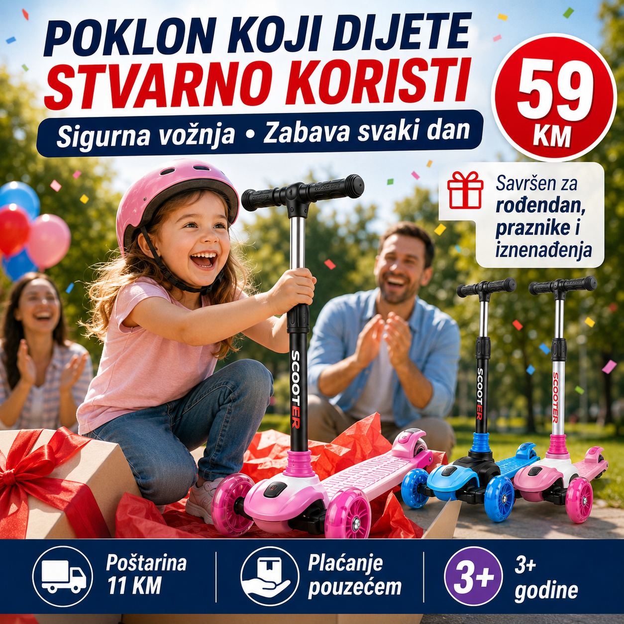 Dječji Romobil 3 Kotača – – Crvena – slika 4