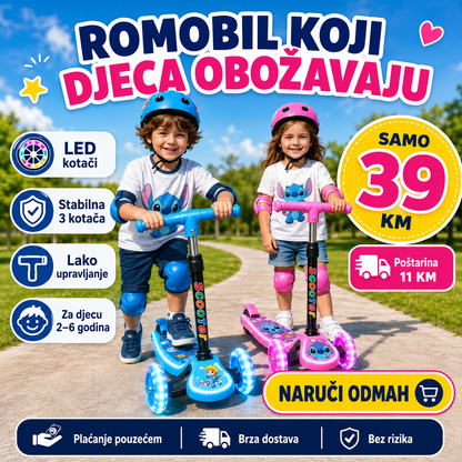 Dječji Romobil sa LED Svjetlima – – Plava – slika 3